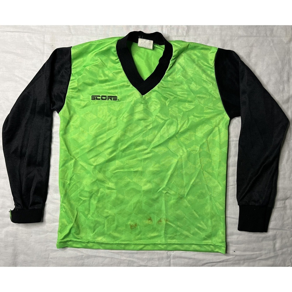 Score Soccer Jersey Youth Size Small Green Chevron Long Sleeve Vintage 1990s